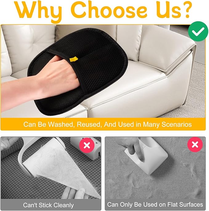 3 PCS Pet Hair Remover Electrostatic Gloves, Pet Hair Removal Gloves, Reusable Cat & Dog Hair Remover for Couch, Furniture, Carpet, Car Seat, Animal Fur Removal Tool, Cat Grooming Gloves