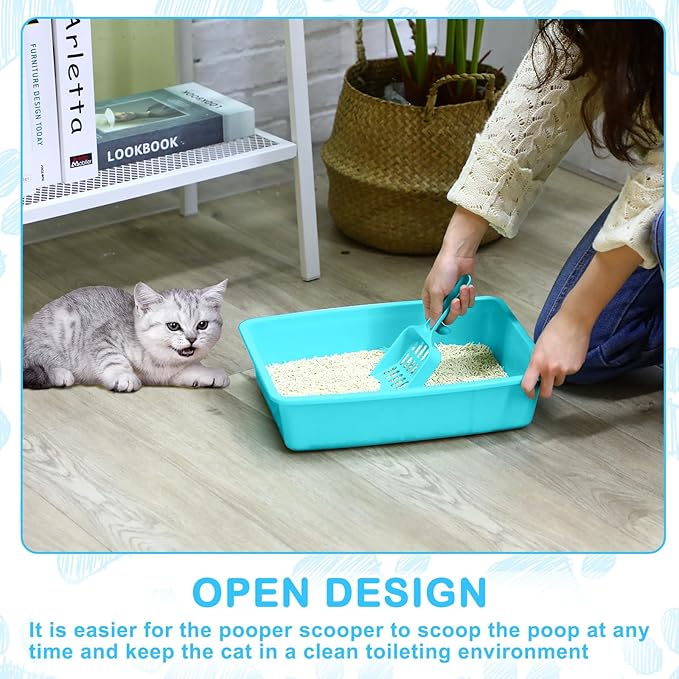 Amyhill 5 Pcs Open Cat Litter Box Kitten Litter Pan with 5 Scooper Medium Plastic Pet Tray Durable Nonstick Kitten Box for Indoor Pets Cats Rabbit Supply Easy to Clean, 14.6x10.6x3.4 Inch(Multicolor)