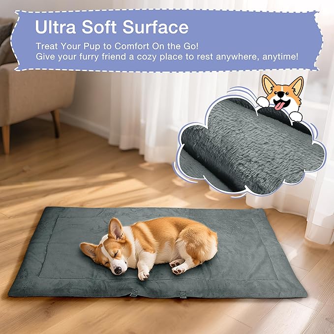 Kritter Planet Waterproof Foldable Dog Bed Pad for Camping & Travel, Portable Roll-Up Dog Bed Car Seat Pet Cushion Mat with Handles for Medium & Large Dogs, Indoor & Outdoor Use