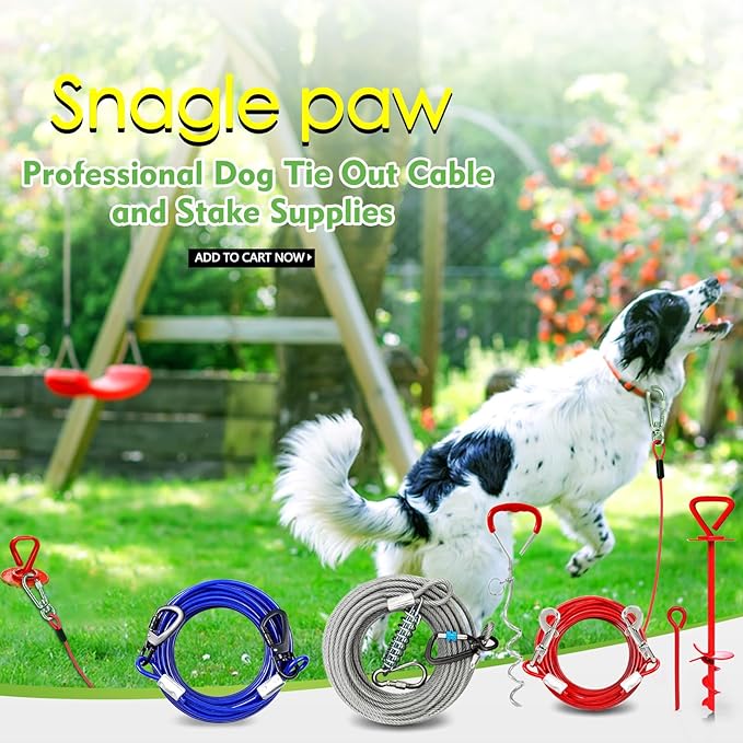 Heavy Duty Tie Out Cable for Large Dogs - 25FT Chew Proof, Superior Carabiner Clip for Yard or Camping