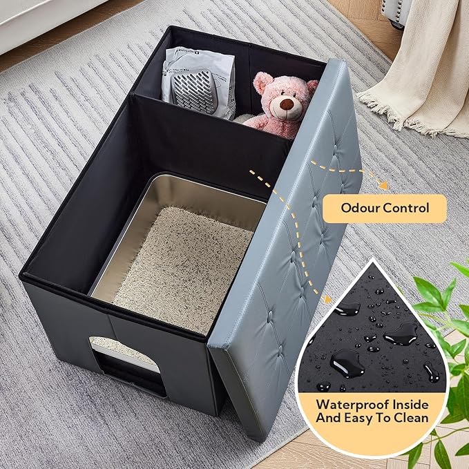 MEEXPAWS Cat Litter Box Enclosure Furniture Hidden, Cat Washroom Bench Storage Cabinet | Extra Large 35.4'' x 19.7'' x 19.7''| Dog Proof | Waterproof Inside/Easy Clean | Easy Assembly | Odor Control