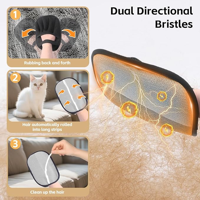 2PCS Pet Hair Removal Glove for Cats & Dogs Five-Finger Electrostatic Magic Brush Pet Hair Remover Glove for Clothing, Couch, Carpet, Furniture, Car Seat