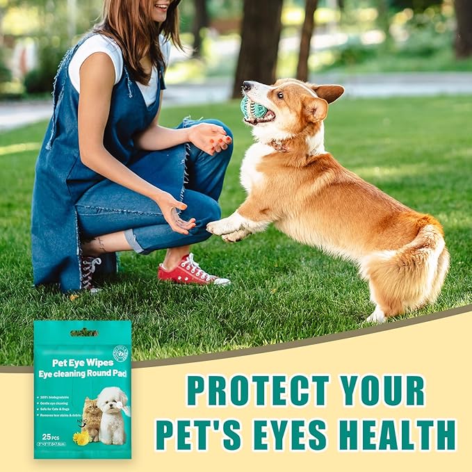 Eyes Wipes for Dogs & Cats Dog Cleaning Grooming Deodorizing Wipes Kit Wash Cleaner for Eyes Wrinkle Face Gently Remove Tear Stain Eye Debris 25pcs Unscented