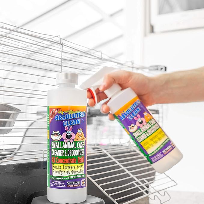 Amazing Small Animal Cage Cleaner - Just Spray/Wipe - Easily Removes Messes & Odors - Hamsters, Mice, Rats, Guinea Pigs, Ferrets - USA Made (16 oz Concentrate)