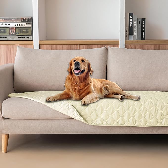 gogobunny 100% Double-Sided Waterproof Dog Bed Cover Pet Blanket Sofa Couch Furniture Protector for Puppy Large Dog Cat, Reversible (30x90 Inch (Pack of 1), Dark Cream/Light Cream)