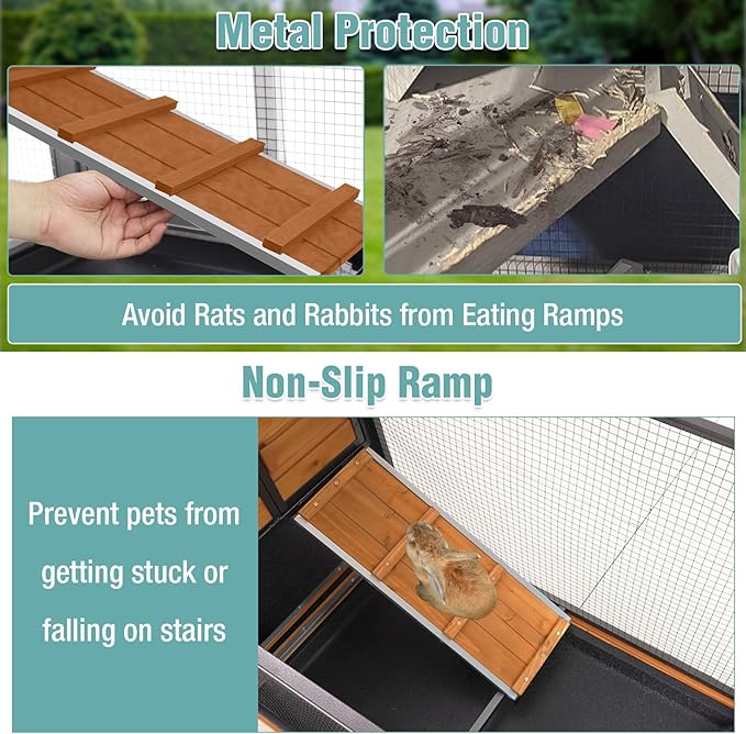 2-Story Rabbit Cage with Chew-Proof Metal Frame for Indoor/Outdoor - 62" Bunny Hutch Guinea Pig Cages with 6 Locking Wheels & 2 Removable Trays for Rabbits/Guinea Pigs