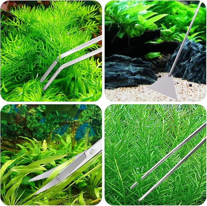 4 in 1 Aquascaping Tools Aquarium Plant Tools Anti-Rust Fish Tank Tools Stainless Steel Tweezers Scissors Spatula for Fish Starter Kits, Aquariums Tank and Terrarium