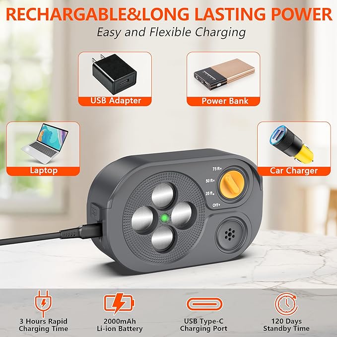 2025New Anti Barking Device, Bark Box Rechargeable Dog Barking Deterrent Devices with Variable Ultra Frequency/6 Modes/IP65 Waterproof Dog Silencer Stop Neighbors‘ Dog from Barking Up to 75ft(Grey)