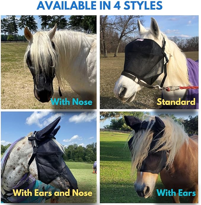 95% UV Eye Protection (Pony) Standard Horse Fly Mask - Help with Uveitis, Corneal Ulcer, Cataract, Light Sensitivity, Cancer. Designed to Stay On Your Horse, Off The Ground!