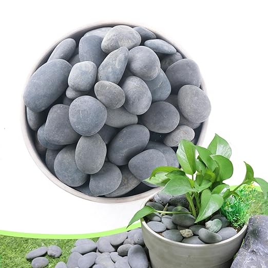 2.4LB River Rocks,Mexican Beach Pebbles for Plants,Potting,Garden Landscape Stone Paving Stone Grey 1Inch - 2Inch