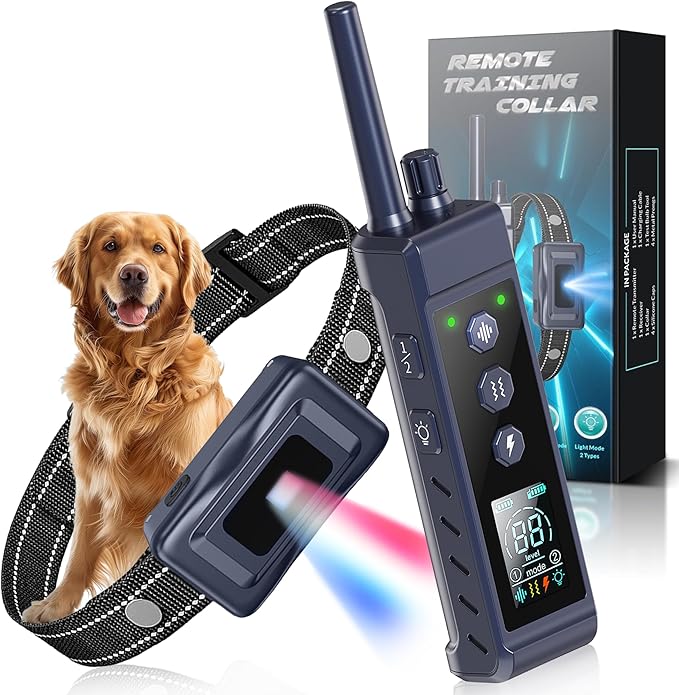 Shock Collar for Dogs - 4265ft Waterproof Training Collar with Flashing Light for Small Medium Large Dogs with Rechargeable Remote, Beep (1-8), Vibration(1-16), Safe Shock(1-99) (Black)