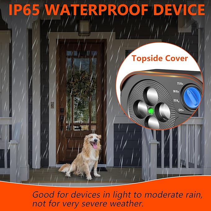 2025 New Anti Barking Device for Dogs, Bark Box Rechargeable Dog Barking Deterrent with Variable Ultra Frequency/6 Modes/IP65 Waterproof Dog Silencer Stop Neighbors‘ Dog from Barking Up to 75ft(Black)