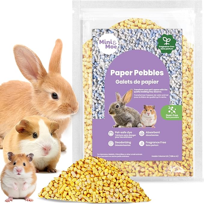 mini&moe Rabbit Litter Paper Pellet Bedding: Hamster Bedding Odor Control & Moisture Absorbent Natural Paper Pellet Bedding - for Small Animal Guinea Pigs,Rabbits Bedding 1.98lb