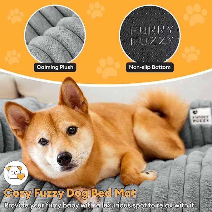 FUNNY FUZZY Pet Couch Cover for Sofa, Calming Dog Bed for Couch, Fluffy Plush Dog Couch Mat for Furniture Protector for Large Medium Small Pets, 47×37 in, Mist Grey