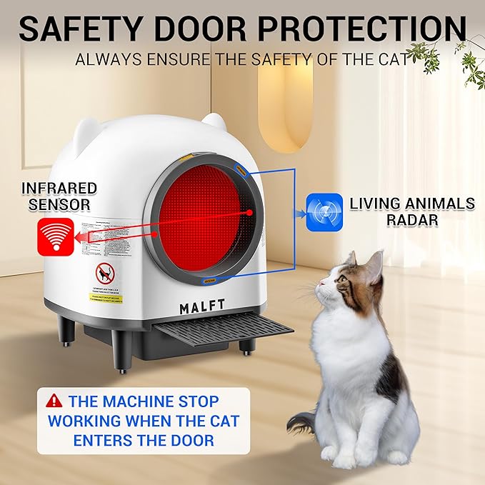 Self Cleaning Litter Box, 90 L Automatic Cat Litter Box for Multiple Cats with Safety Protection/App Control/Mat/1 Roll Garbage Bags