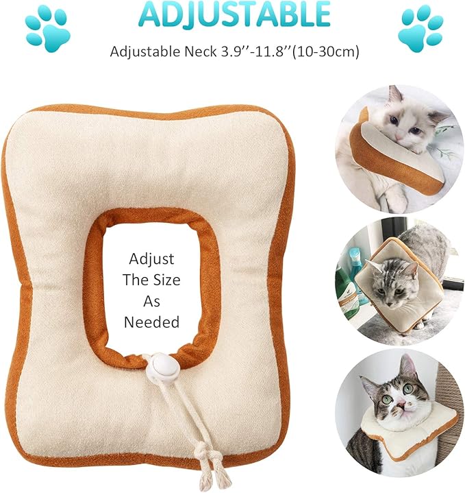 Frienda 2 Pieces Adjustable Cat Cone, Cat Recovery Collar, Kitten Cones After Surgery Pet Neck Strap Elizabethan Donut Toast Neck Cone Collar with Edge for Kitten