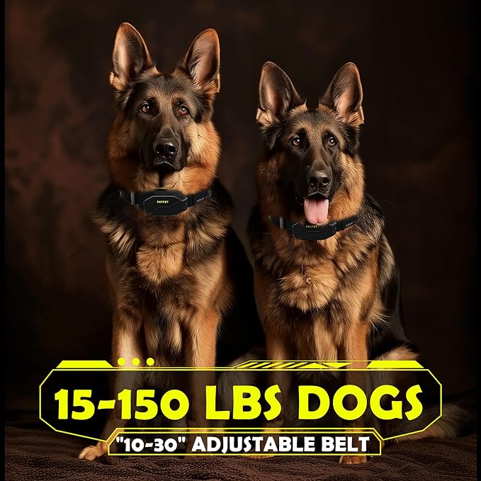PATPET Dog Training Collar, 1.2 Mile Range 101 Training Levels Dog Shock Collar with Remote Control (15-150 lbs), Waterproof 100% Safe E Collar for Large Dogs (Black with Bright Green`, 2 receivers)