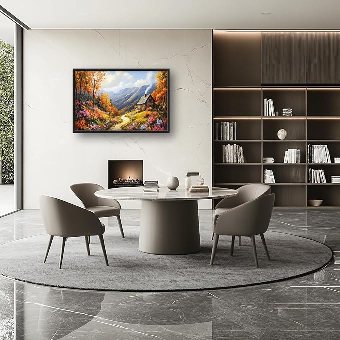 Framed Large Autumn Mountain Wall Art for Living Room, Oversized Wildflower Tree Wall Decor Nature Landscape Canvas Painting Modern Artwork Home Decoration for Living Room Bedroom 36"x24"