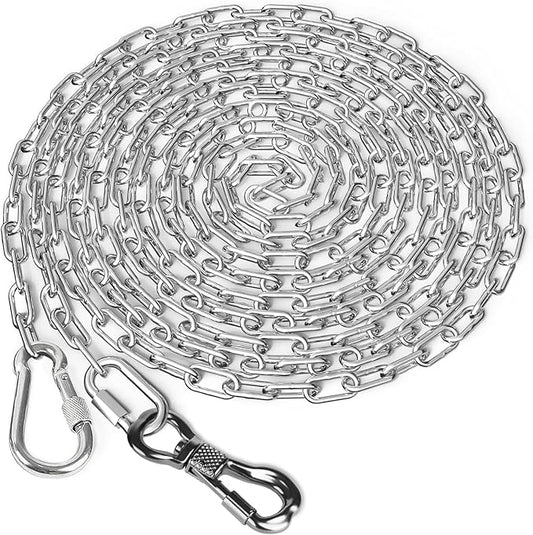 Tresbro Heavy Duty Dog Chains for Outside, 30FT Stainless Steel Tie Out Cable with Swivel Hook for Small Medium Dogs, Metal Chew Proof Pet Runner Chain Leash Lead for Outdoor Camping Hiking Yard, 3MM