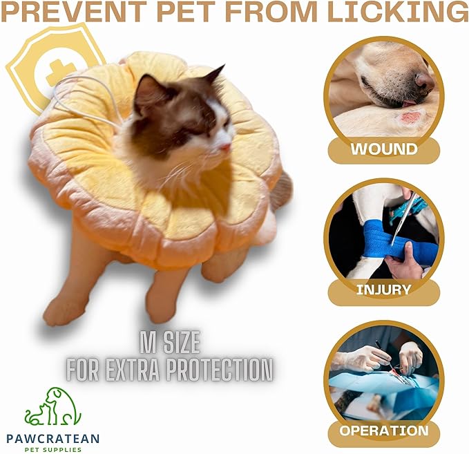 Adjustable Comfy Flower Style Elizabeth Collar for Cats Puppies Soft Recovery Cone Pet Protective Neck Collar (Yellow, Small)