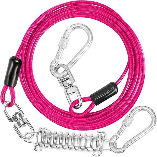 Jenico Dog Tie Out Cable, 10-150FT Runner Cable with Swivel Hook and Shock Spring, Outdoor Dog Leash Tether for Small to Medium Pets Up to 500 LBS