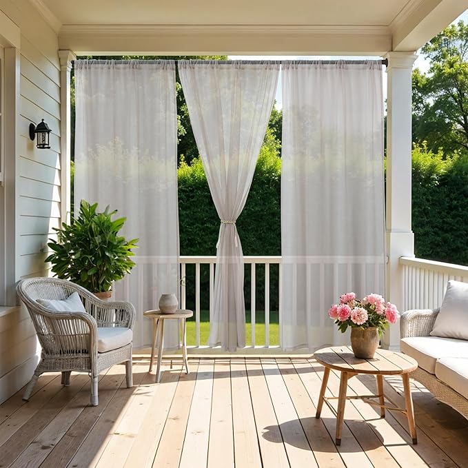 HolidayIdeas All Weather Outdoor Patio Curtains 6 Pcs Linen Look Rod Pocket Sheer Outdoor Curtains for Porch, Balcony, Gazebo, Pergolas,Cabana,Cloud Grey, 54x95 Inch