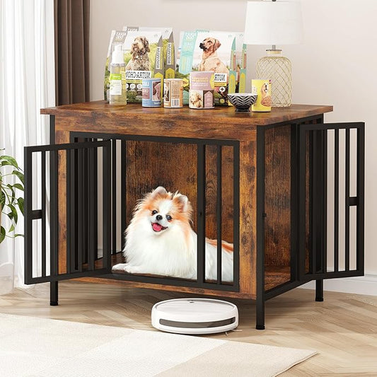 EasyCom 31.5" Small Dog Crate Furniture, Chew-Resistant Dog Crates for Small and Medium Dogs, Dog Kennel Furniture Indoor with 2 Doors and 3.94" Raised Feet, as TV Stand, End Table, Crate Table