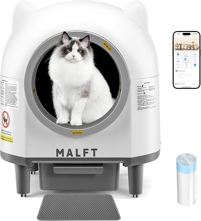 Self Cleaning Litter Box, 90 L Automatic Cat Litter Box for Multiple Cats with Safety Protection/App Control/Mat/1 Roll Garbage Bags