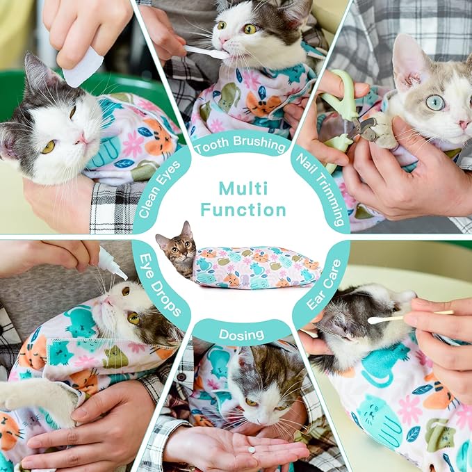 27.6" Cat Grooming Wrap, Cat Wrap for Cutting Nails, Self-Adherent Fabric Wrap for Cats, Cat Burrito Wrap Anti-Scratch, Anti-Escape, Multifunctional Swaddle Wrap Pet Tool (Swan, X Large)