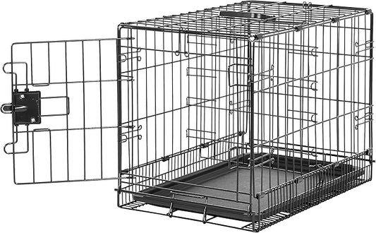 Amazon Basics Durable, Foldable Metal Wire Pet Crate with Tray, Portable and Sturdy for Travel, Single Door, Divider Panel, Perfect Size for Small Dogs, 22 x 13 x 16 in, Black