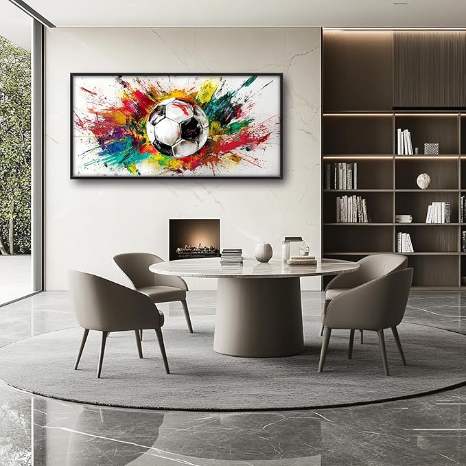 Extra Large Framed Soccer Wall Art,Oversized Colorful Graffiti Sport Ball Wall Decor Pictures for Living Room,Canvas Print Painting Modern Artwork Bedroom Office Bathroom Home Decor 60L x30W