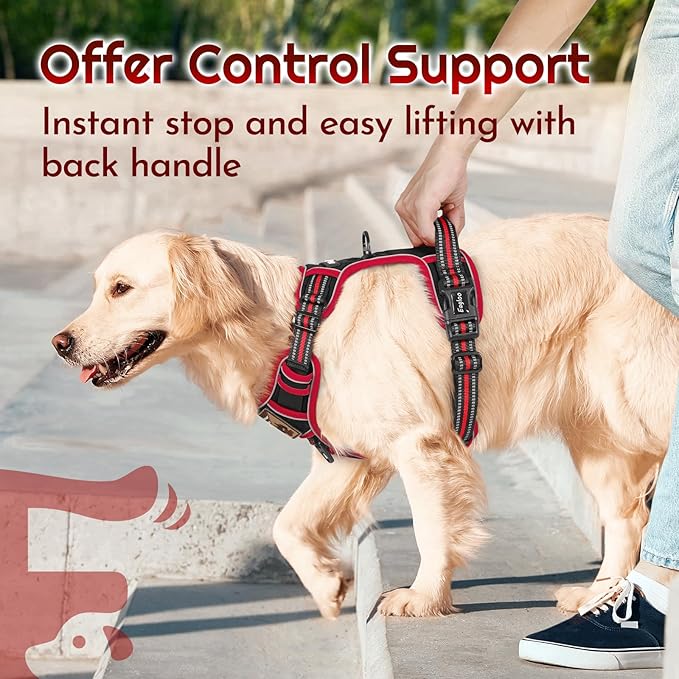 Eagloo Dog Harness Small Sized, Easy Wearing with 3 Buckles, Adjustable No Pull Pet Harness with 2 Rings for Walking, No Chock Reflective Soft Padded Vest with Control Handle, Black & Red, S