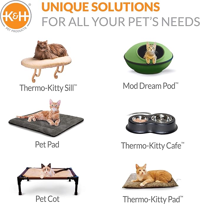 K&H Pet Products Thermo-Kitty Fashion Splash Indoor Heated Cat Bed, Heated Bed for Dogs or Cats with Removable Waterproof Heater Blue Small 18 Inches Round