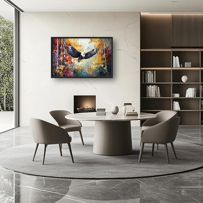 Extra Large Framed Bald Eagle Wall Art,Abstract Colorful Forest Wall Decor,Autumn Fall Forest Pictures for Living Room,Canvas Print Painting Modern Artwork Bedroom Office Home Decor 36L x 24W