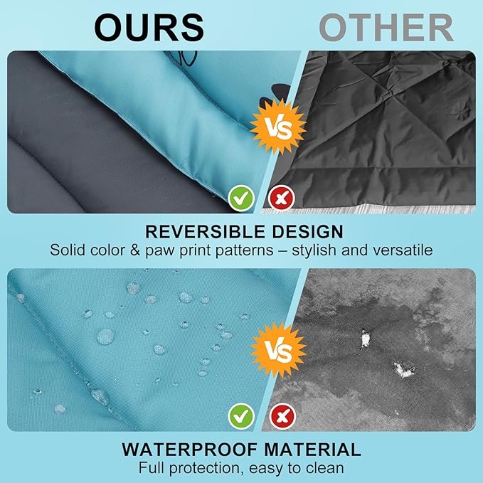 BEAUTYZOO Outdoor Dog Bed Waterproof, Camping Dog Bed Reversible, Portable Travel Bed with Carry Bag- Machine Washable, Durable, Foldable Outdoor Pet Bed Mat for Medium Large Dogs, 26” x 43“ Blue