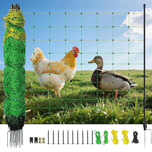 Electric Fence Netting, 49.6" H x 164'L, Electric Poultry Fence, Net Fencing Kit, Movable Livestock Nets for Yard,Backyards,Farms,Ranches, Energizer Not Included