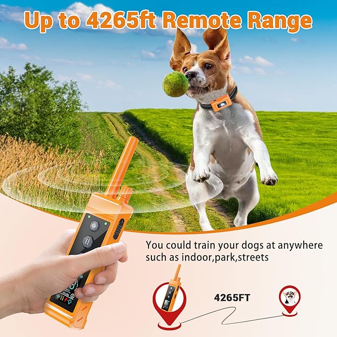 Shock Collar for Dogs - 4265ft Waterproof Training Collar with Flashing Light for Small Medium Large Dogs with Rechargeable Remote, Beep (1-8), Vibration(1-16), Safe Shock(1-99) (Orange)