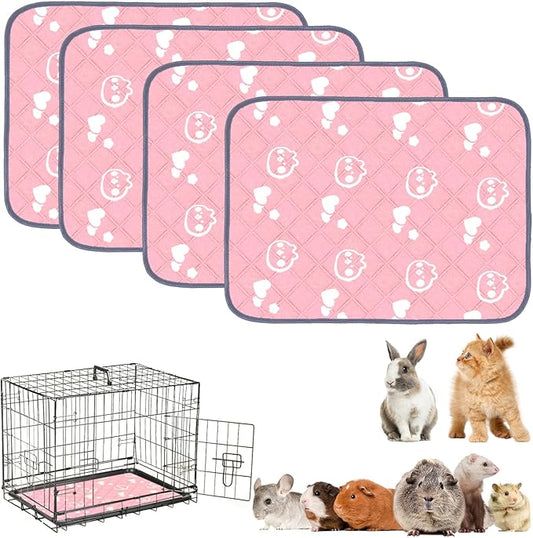 4 Pack Guinea Pig Bedding - Washable Guinea Pig Cage Liners, Waterproof Reusable & Anti Slip Pee Pads Super Absorbent Mats for Small Animals Pet Rabbit Bunny Hamster Rat (Pink, 24 x 18 Inch)