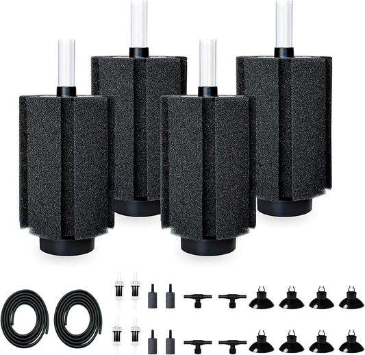 125-150 Gal Extra Large Aquarium Sponge Filter with Air Stone and Ceramic Media, 4 Pack Quiet Fish Tank Sponge Filter for Breeding Fry Betta Shrimp Fish Tank