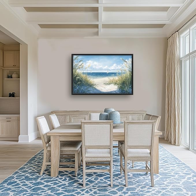 Framed Large Beach Wall Art for Living Room, Oversized Coastal Nautical Wall Decor Sailboat Canvas Seaside Pictures Modern Artwork Home Decoration for Living Room Bedroom Office 36"x24"