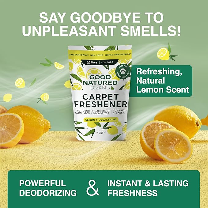 Good Natured Brand | Laundry Bundle | Carpet Freshener Lemon & Eucalyptus 31oz | Pet-Friendly Carpet Deodorizer | Laundry Powder Unscented 47oz | Hypoallergenic Laundry Powder 94 Loads
