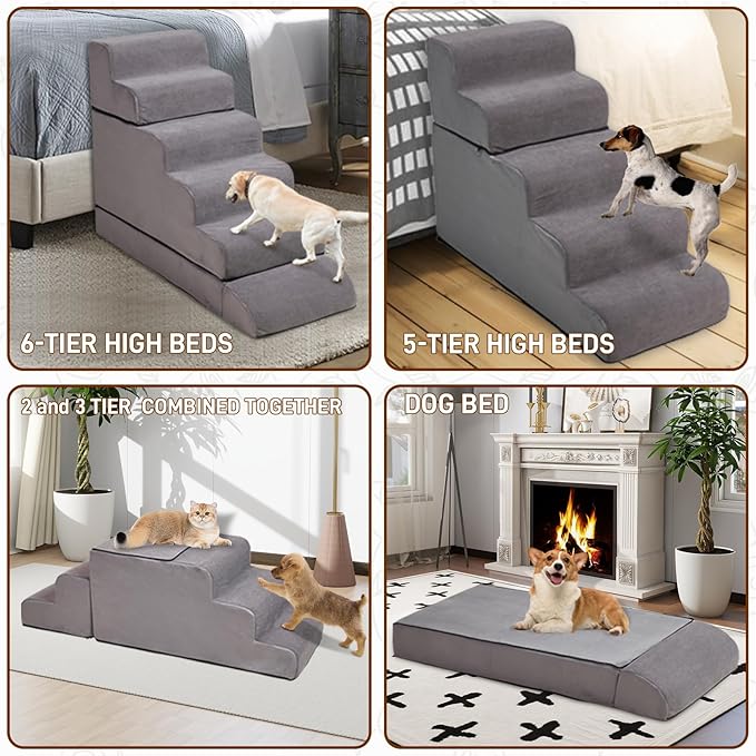 24-30inches High Dog Stairs & Steps for High Beds Tall, LitaiL 29inch 6 Steps Pet Stairs/Steps for High Beds Large Dogs, Non-Slip Dog Ramps for Small Dogs, for Older Cats