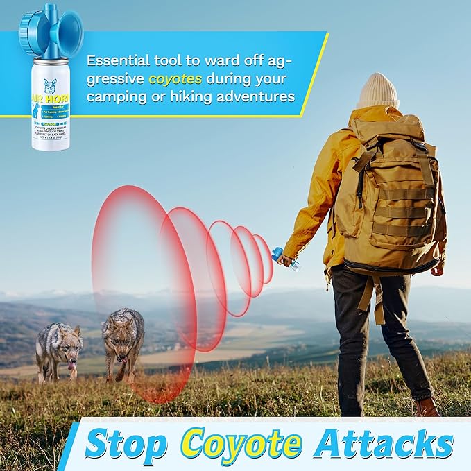 Air Horn, 1.4 oz 120 dB Loud Air Horns for Safety, for Coyotes and Aggressive Dog, Stops Attacking Fighting Barking Chasing, Effective Training Tool & Outdoor Safety Alarm, Blue(4 Pack)