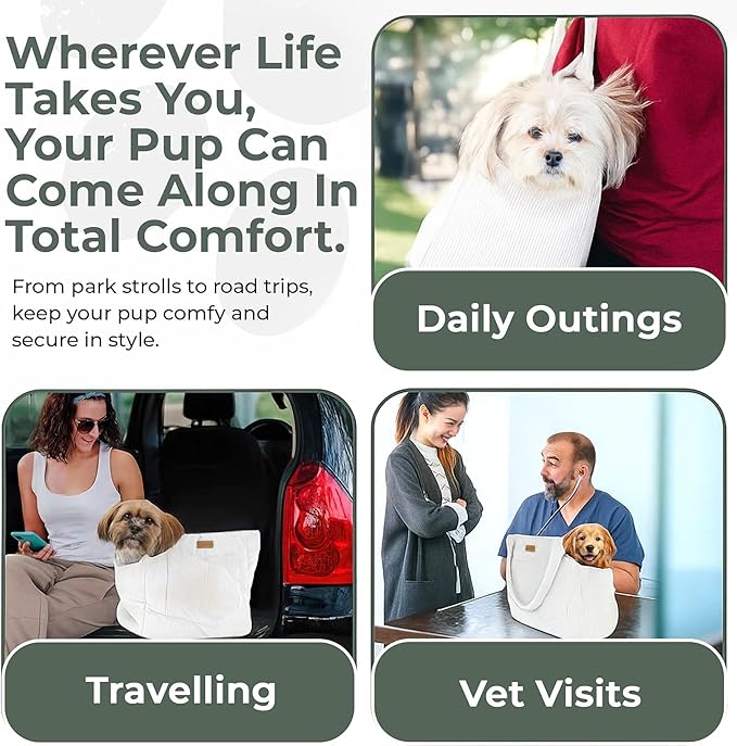 Corduroy Dog Carrier - Lightweight Cotton Soft-Sided Pet Tote with Safety Harness Clip - Breathable Travel Carrier for Small Dogs and Puppies (White)