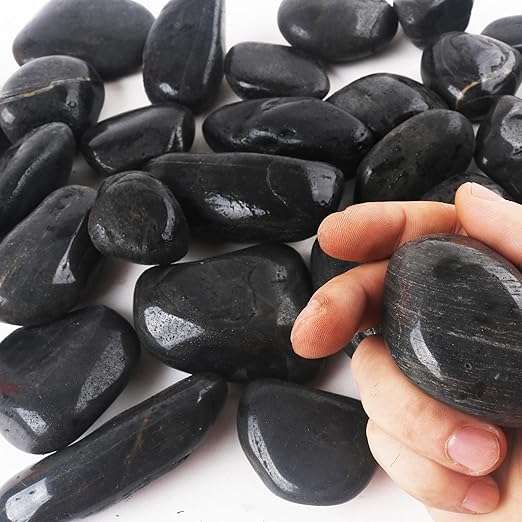 2LB 1"-2" Black River Rocks for Plants, Polished Pebbles for Garden Landscaping, Planters, Aquariums, Vase Fillers – Indoor & Outdoor Decor