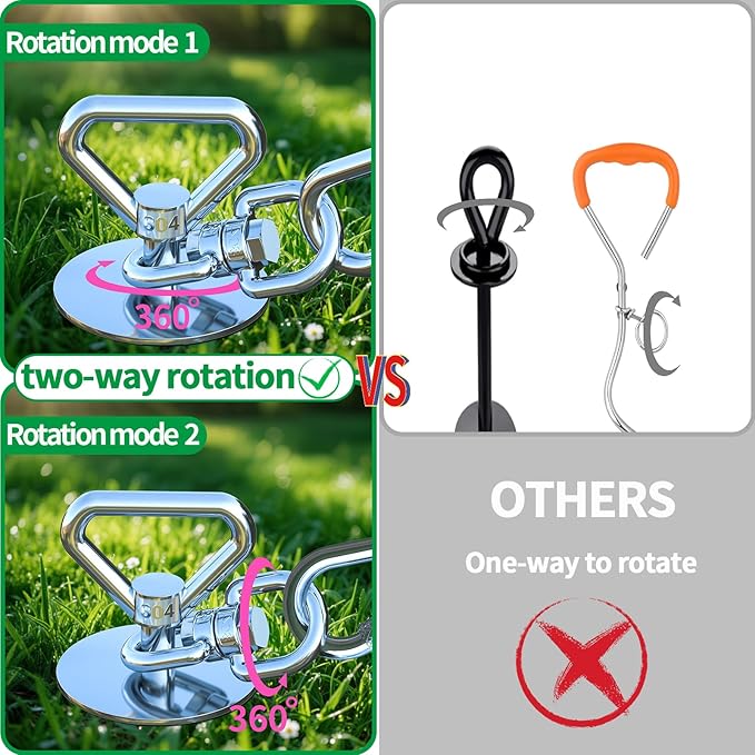 Dog Tie Out Stake,360° Swivel Dog Run Stake - 304 Stainless Steel Stake,Runner for Yard,Use Any Tie Out Cable or Yard Leash-Up to 200 lbs-for Outdoor Camping