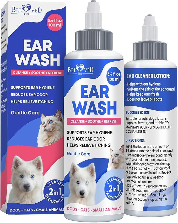 Ear Cleaner Drops & Wash Solution for Cats and Dogs – Gentle Ear Hygiene, Wax Removal & Odor Control for Pets