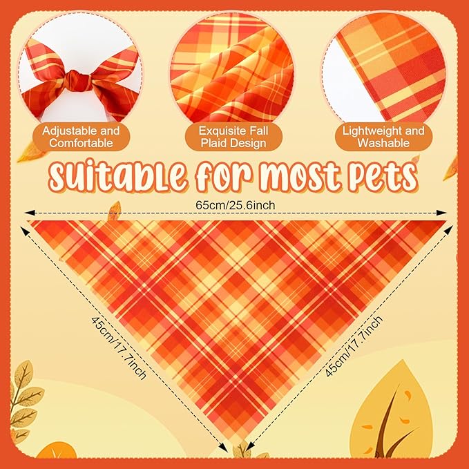 Abbylike 50 Pcs Fall Plaid Dog Bandanas Bulk Autumn Bandanas for Dogs Triangle Kerchief Bibs Scarf for Small Medium Large Pets Thanksgiving Costume Accessories, 25 Styles (25.6 x 17.7 x 17.7 Inch)