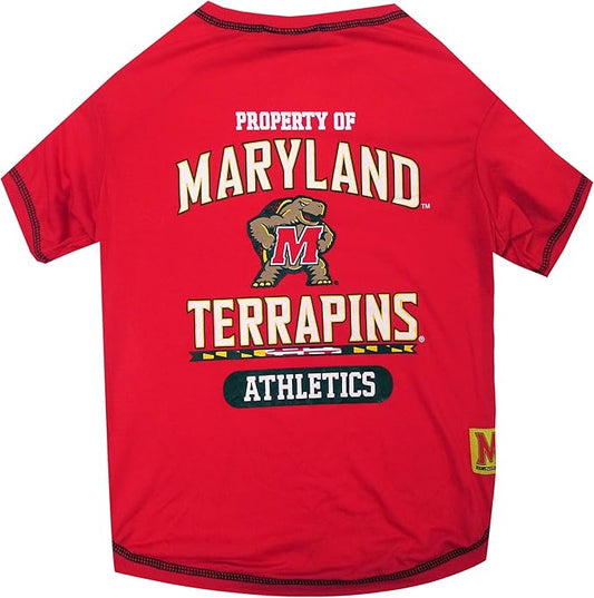 Pets First Collegiate MARYLAND TERRAPINS Dog T-Shirt, Small. - Licensed Shirt for Pets Team Colored with Team Logos.- Premium Stretchable Materials for the Comfrot of your Dog & Cat.