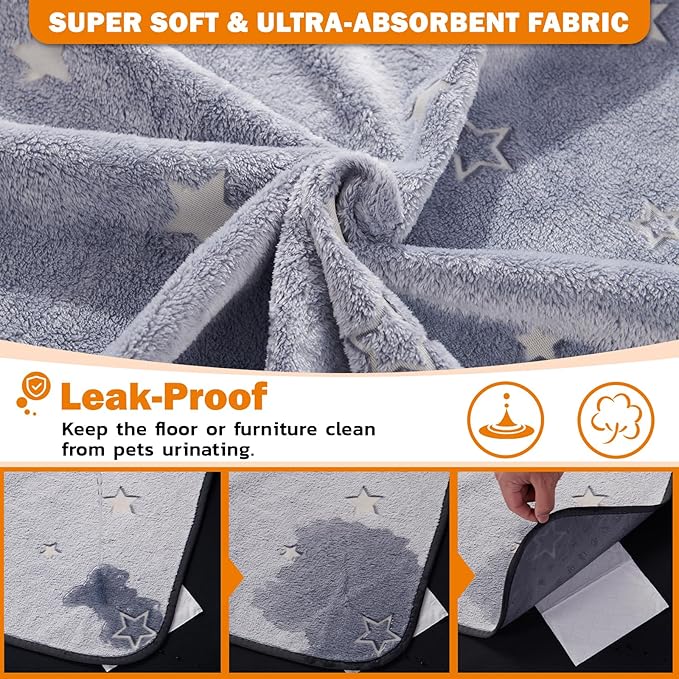LOOBANI Washable Pee Pads for Dogs, Fast Absorption Reusable Puppy Pads, Waterproof Whelping Mats, Non Slip Training Pet Playpen Mat for Floor, Dog Crate, Grey 2 Pack 36 x 41 in